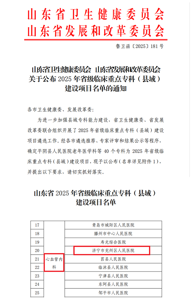 喜讯！济宁市兖州区人民医院心血管内科成功入选省级临床重点专科1.jpg